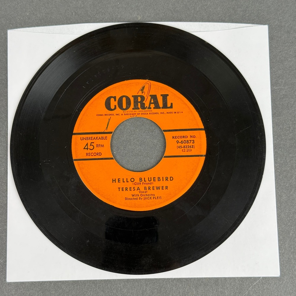 Teresa Brewer Hello Bluebird Till I Waltz Again With You 45 RPM Coral 9-60873